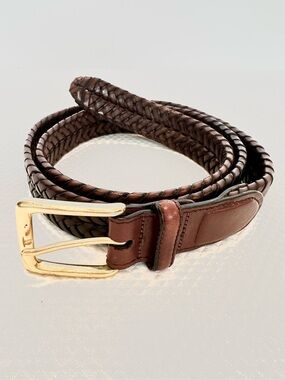 Brighton Braided Brown Leather Belt Brass Buckle Classic Preppy Business Casual